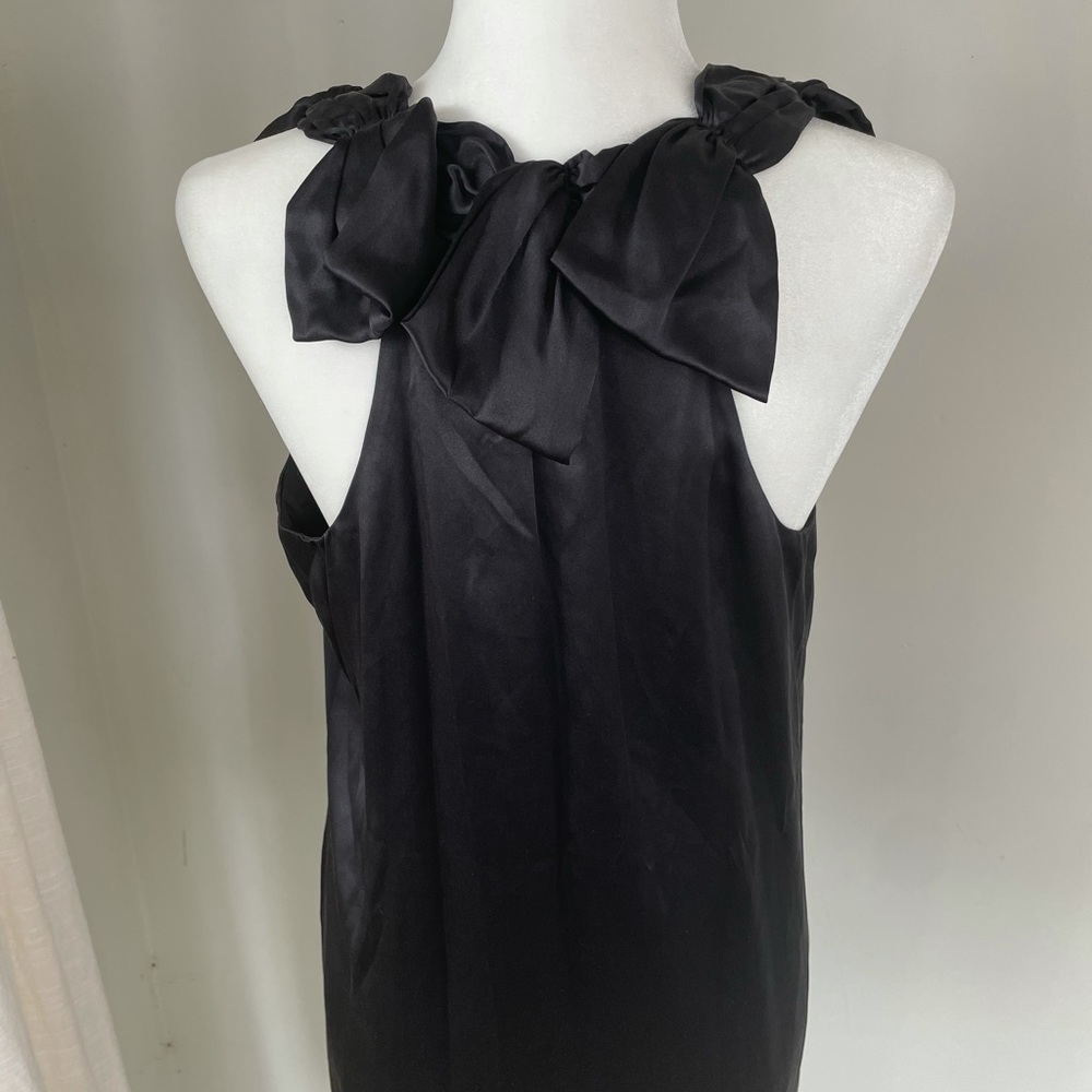 Poleci Black 100% Silk Bow Ruffle Sheath Dress - Picture 7 of 11